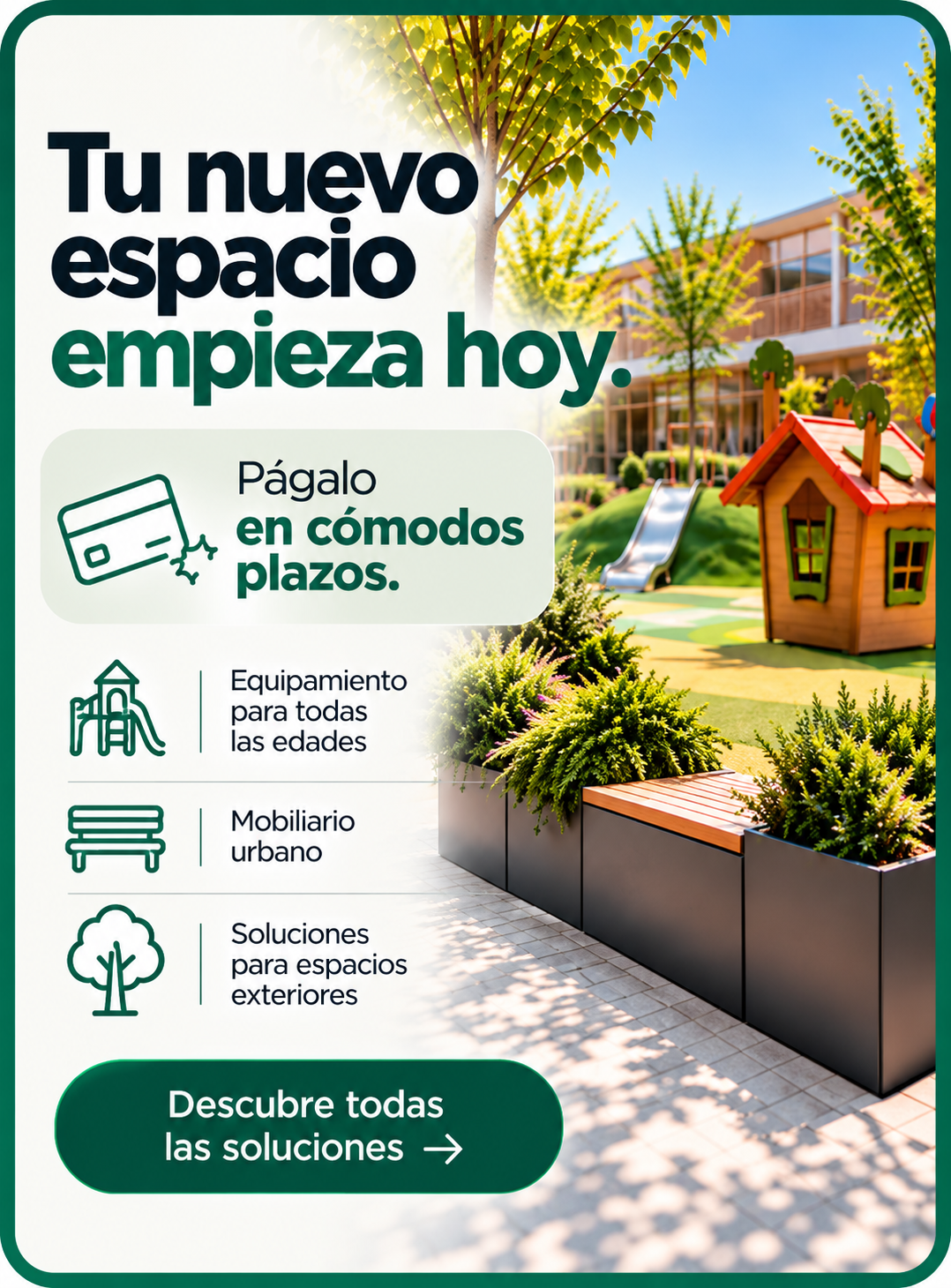 Financiación en cómodos plazos para parques infantiles y mobiliario urbano de Avant Serveis